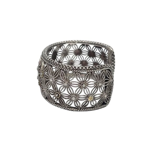 Andrea Candela Sterling Silver 18KT Diamond Flower Tesoro Cuff Bracelet #22551 - Picture 2 of 10